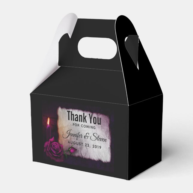 Gothic Rose, Candle, and Parchment Wedding Favor Boxes (Front Side)