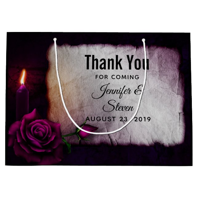 Gothic Rose, Candle, and Parchment Wedding Large Gift Bag (Front)