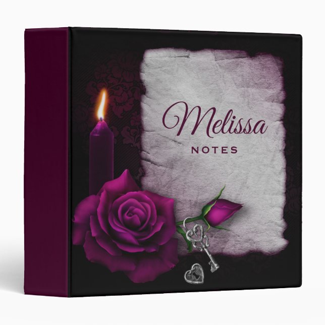 Gothic Rose, Candle, Parchment and Locket 3 Ring Binder (Front/Spine)