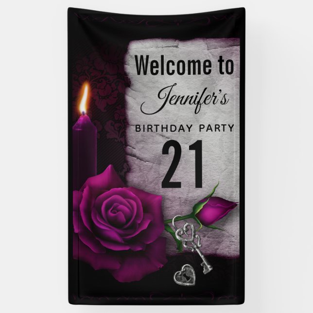 Gothic Rose, Candle, Parchment and Locket Birthday Banner (Vertical)