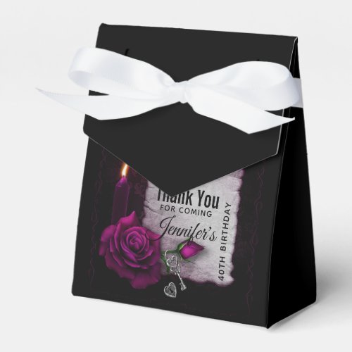 Gothic Rose Candle Parchment and Locket Birthday Favor Boxes