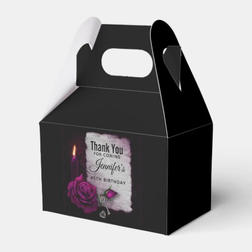 Gothic Rose Candle Parchment and Locket Birthday Favor Boxes