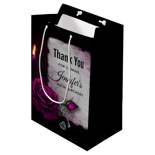 Gothic Rose, Candle, Parchment and Locket Birthday Medium Gift Bag (Front Angled)