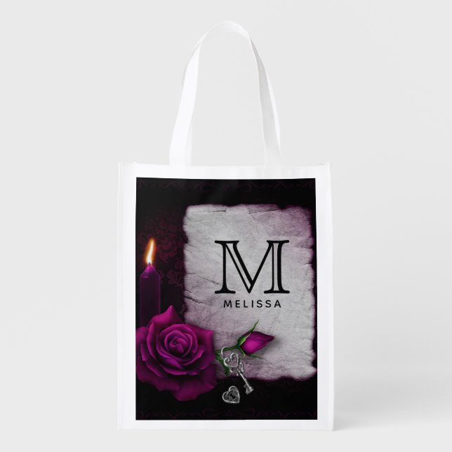 Gothic Rose, Candle, Parchment and Locket Grocery Bag (Front)