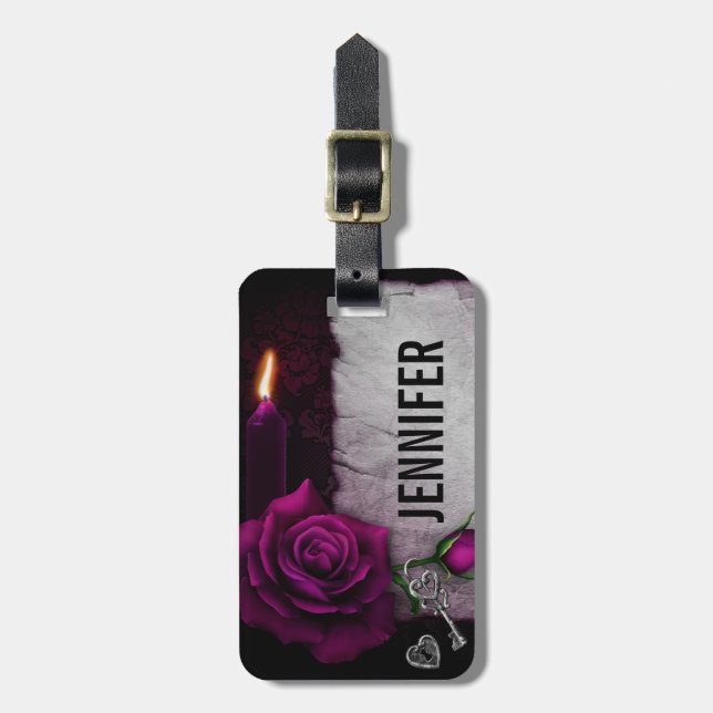 Gothic Rose, Candle, Parchment and Locket Luggage Tag (Front Vertical)