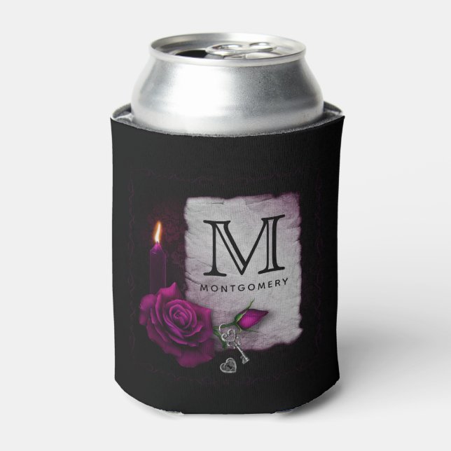 Gothic Rose, Candle, Parchment and Locket Monogram Can Cooler (Can Front)