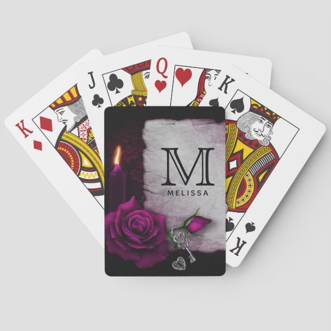 Gothic Rose, Candle, Parchment and Locket Monogram Poker Cards (Back)