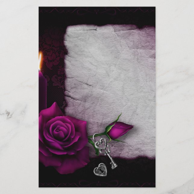 Gothic Rose, Candle, Parchment and Locket Stationery (Front)