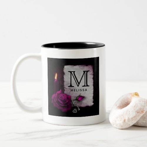 Gothic Rose Candle Parchment and Locket Two_Tone Coffee Mug