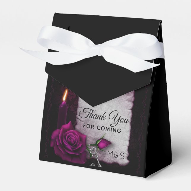 Gothic Rose, Candle, Parchment and Locket Wedding Favor Boxes (Front Side)