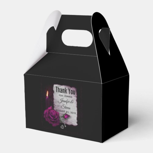 Gothic Rose Candle Parchment and Locket Wedding Favor Boxes