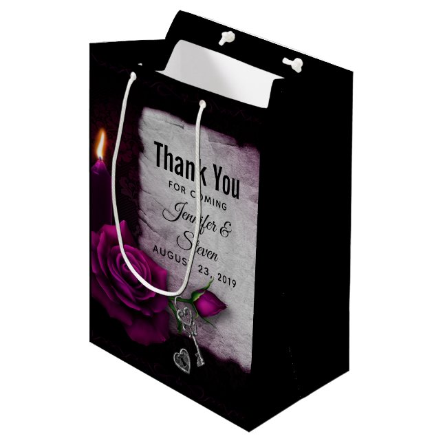 Gothic Rose, Candle, Parchment and Locket Wedding Medium Gift Bag (Front Angled)