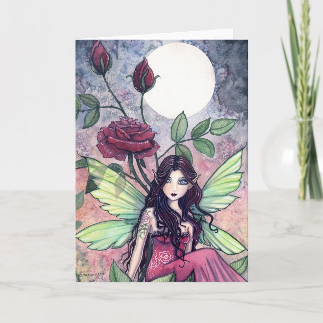 Gothic Rose Fairy Greeting Card by Molly Harrison (Front)