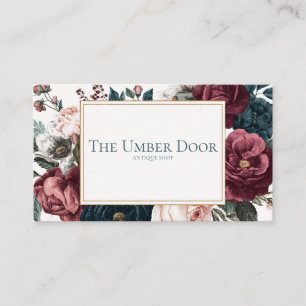 Gothic Rose Floral Burgundy and Navy Gold Frame Business Card