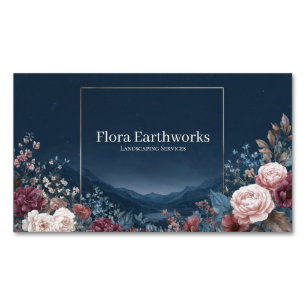 Gothic Rose Frame Starry Night Mountain Landscape Business Card Magnet