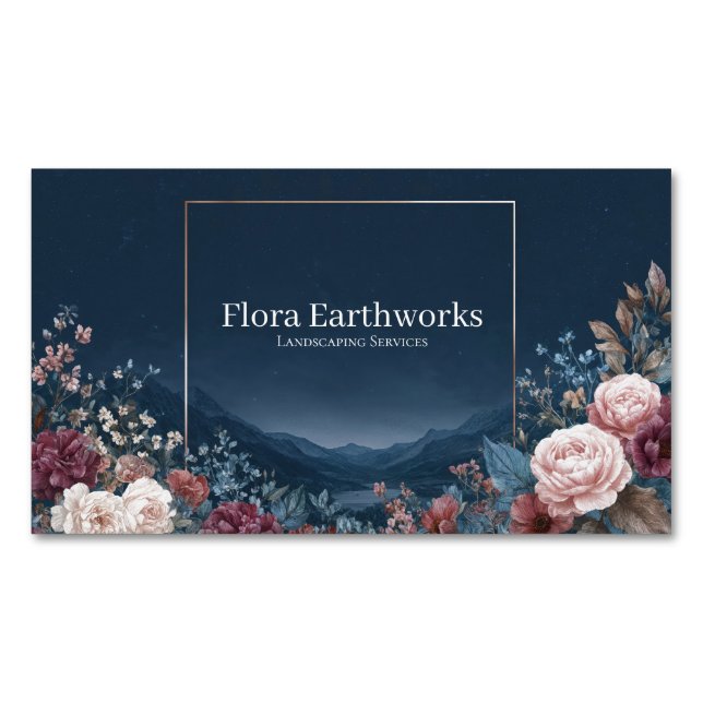 Gothic Rose Frame Starry Night Mountain Landscape Business Card Magnet (Front)