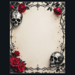 Gothic Rose Frame with Skulls Letterhead<br><div class="desc">Blood-red roses,  black thorns,  little black stars,  and silvery skulls with black tribal markings make a wonderfully Gothic frame on this letterhead stationery.  Perfect for correspondence,  a Gothic-themed newsletter,  or an invitation to a Halloween party . . . any day of the year.</div>
