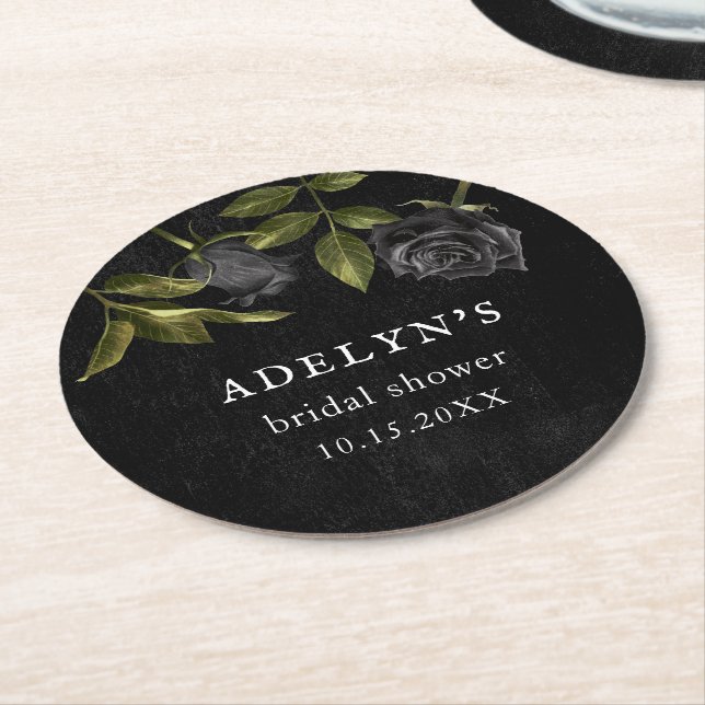 Gothic Rose Halloween Bridal Shower Round Paper Coaster (Angled)