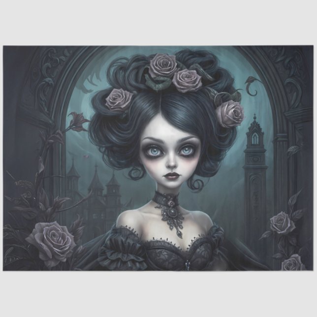 Gothic Rose Maiden | Dark Halloween Vampire Doll  Tissue Paper (Front)