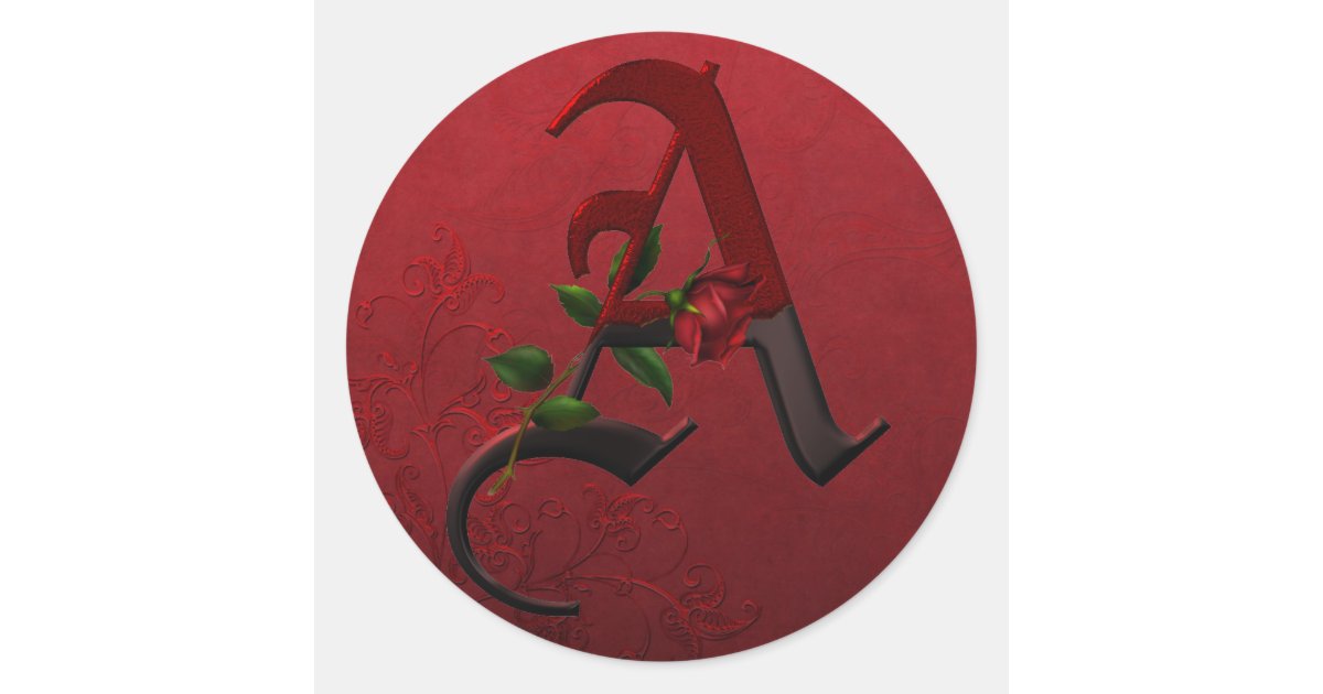 Gothic Rose Monogram A Classic Round Sticker | Zazzle