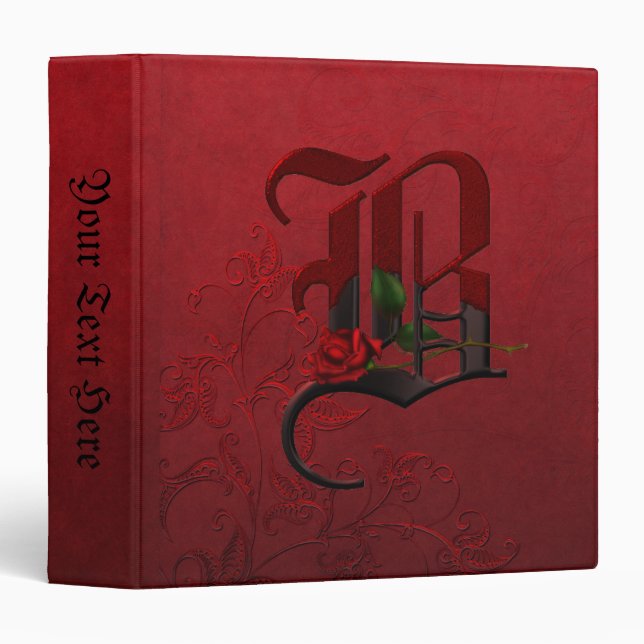 Gothic Rose Monogram B 3 Ring Binder (Front/Spine)