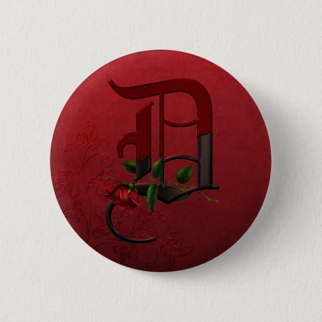 Gothic Rose Monogram D Button (Front)