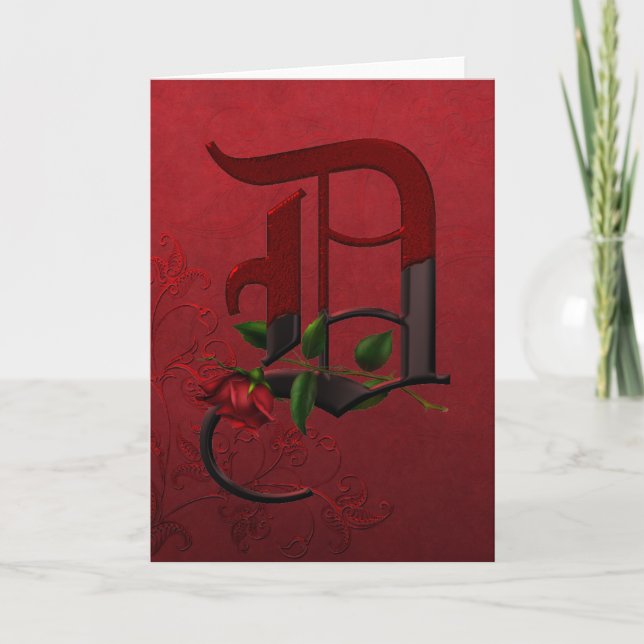 Gothic Rose Monogram D Note Card (Front)