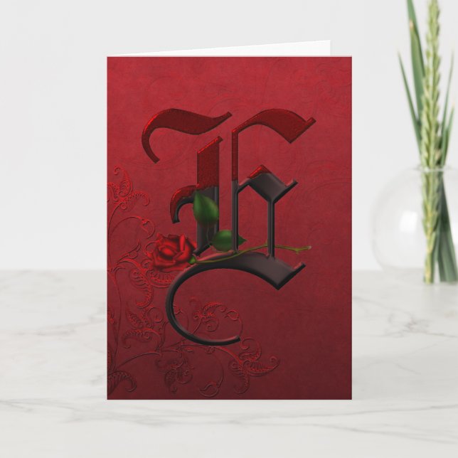 Gothic Rose Monogram E Note Card (Front)