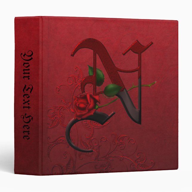 Gothic Rose Monogram N 3 Ring Binder (Front/Spine)