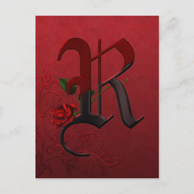 Gothic Rose Monogram R Postcard | Zazzle