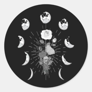 Gothic Rose Moon phases Witchy Crescent Classic Round Sticker