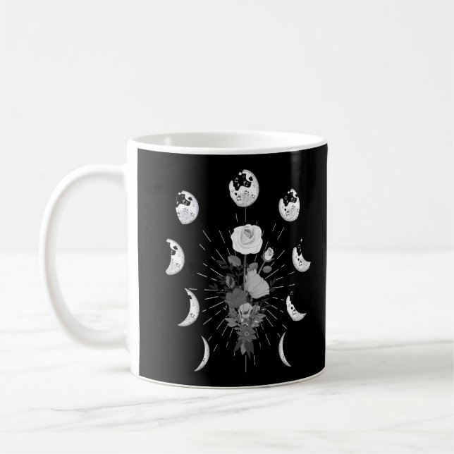 Gothic Rose Moon phases Witchy Crescent Coffee Mug (Left)