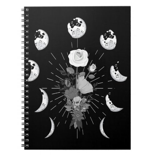 Gothic Rose Moon phases Witchy Crescent Notebook