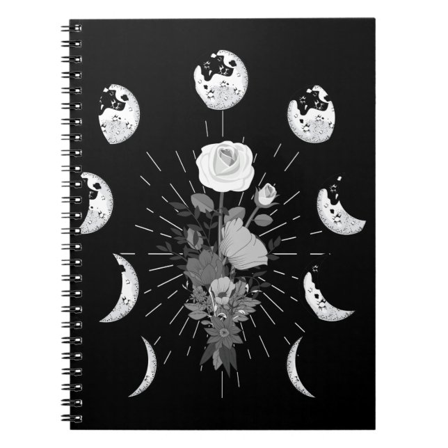 Gothic Rose Moon phases Witchy Crescent Notebook (Front)