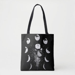 Gothic Rose Moon phases Witchy Crescent Tote Bag