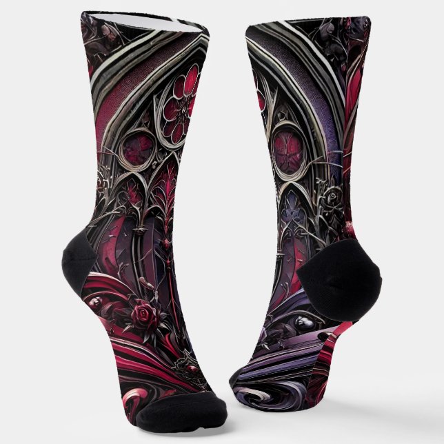 Gothic Rose Printed Socks - Crew Socks (Angled)