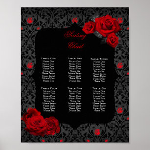 Gothic Rose Red and Black Table Number Poster