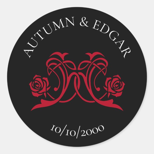 Gothic Rose Red Black Wedding Classic Round Sticker (Front)