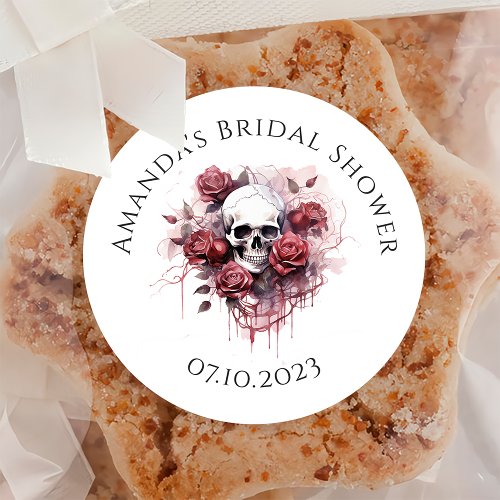 Gothic Rose Skull Bridal Shower Thank You  Classic Round Sticker