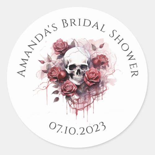 Gothic Rose Skull Bridal Shower Thank You  Classic Round Sticker