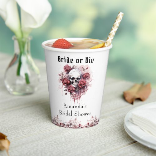 Gothic Rose Skull Halloween Bridal Shower  Paper Cups