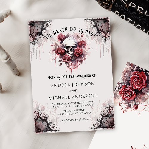 Gothic Rose Skull Halloween Wedding Invitation