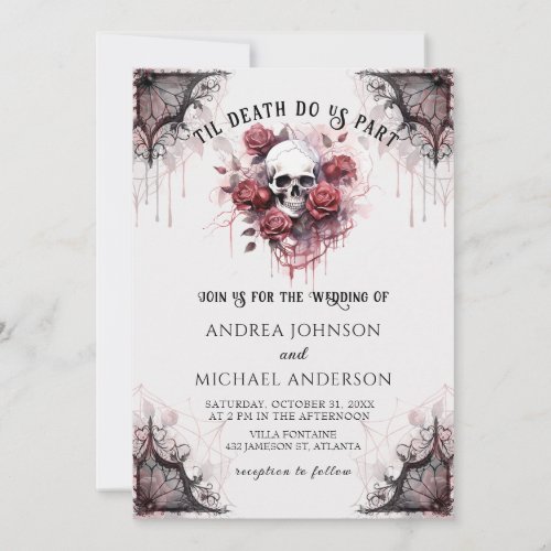 Gothic Rose Skull Halloween Wedding Invitation