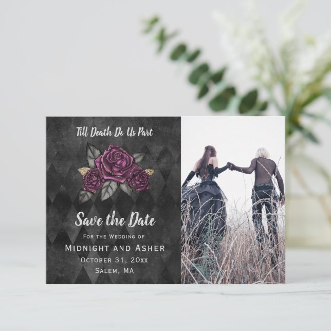 Gothic Rose Till Death Do Us Part Save the Date (Standing Front)