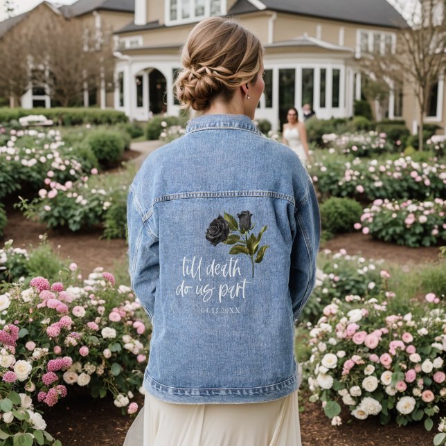 Gothic Rose Till Death Do Us Part Wedding Denim Jacket (Wedding Back)