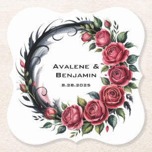 Gothic Rose Wedding Frame Paper Coaster
