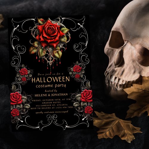 Gothic Roses Adult Halloween Party Invitation