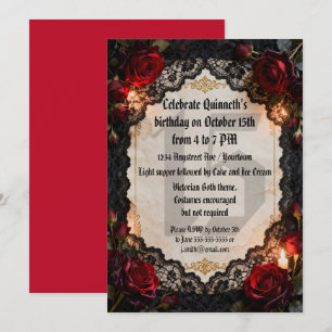 Gothic Roses and Black Lace Teen Girl's Birthday Invitation