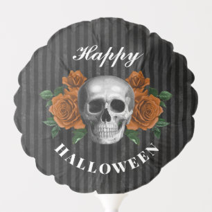 Gothic Roses And Skull Happy Halloween Balloon