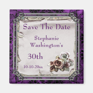 Gothic Roses & Black Damask 30th Save The Date Magnet